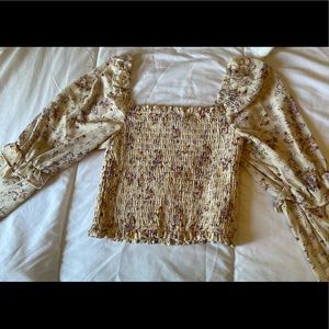 CINCHED FLORAL LONG SLEEVE SHIRT